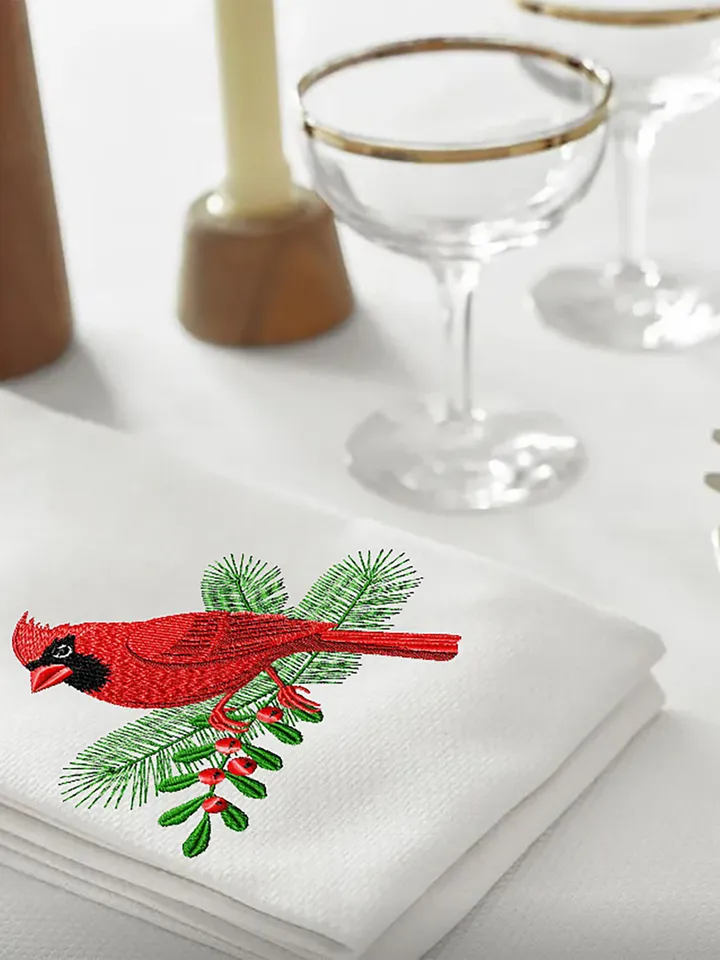 Cardinal embroidery design, Christmas machine embroidery pattern 3 size, Embroidery files bird ornaments for Christmas instant download #R20
