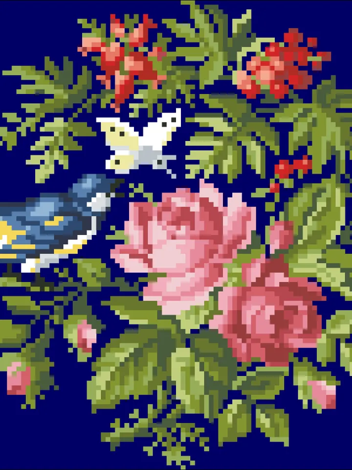 Antique Cross Stitch Pattern Bird and a Butterfly Digital Download PDF