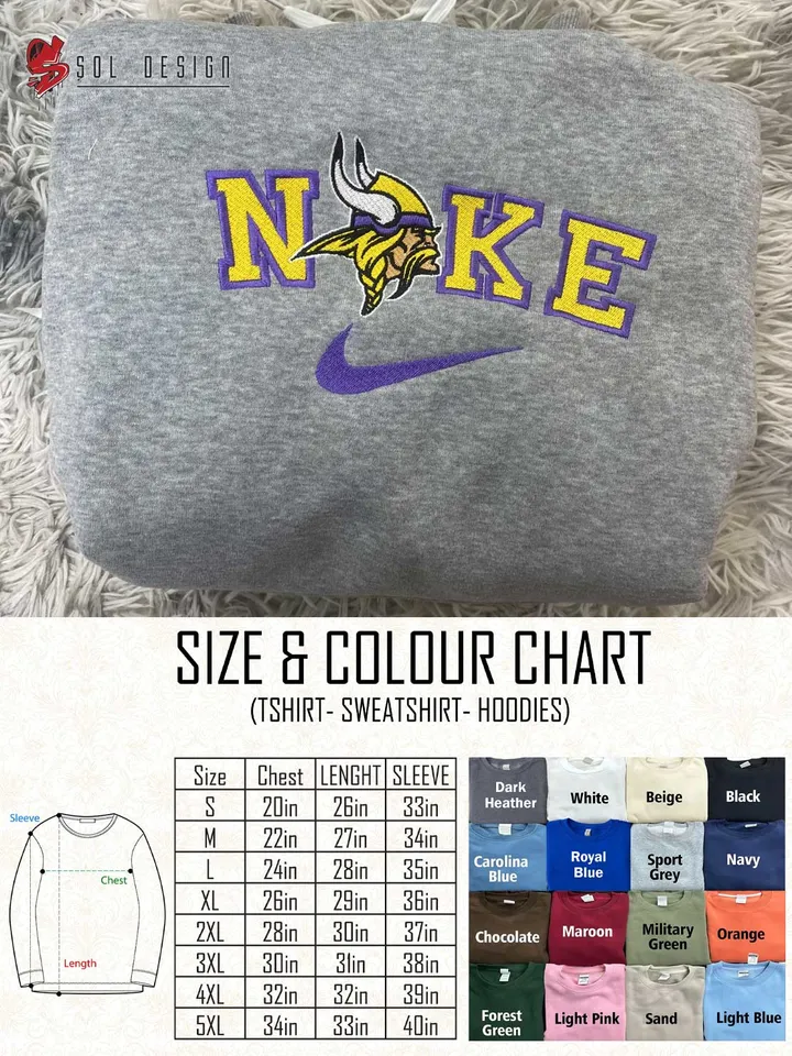 Ni.kee Minnesota Vikings Team Embroidered Sweatshirt, NFL Vikings Embroidered T Shirt, NFL Team Embroidered Sweater, NFL Minnesota Vikings Shirt, Football Embroidered Hoodie