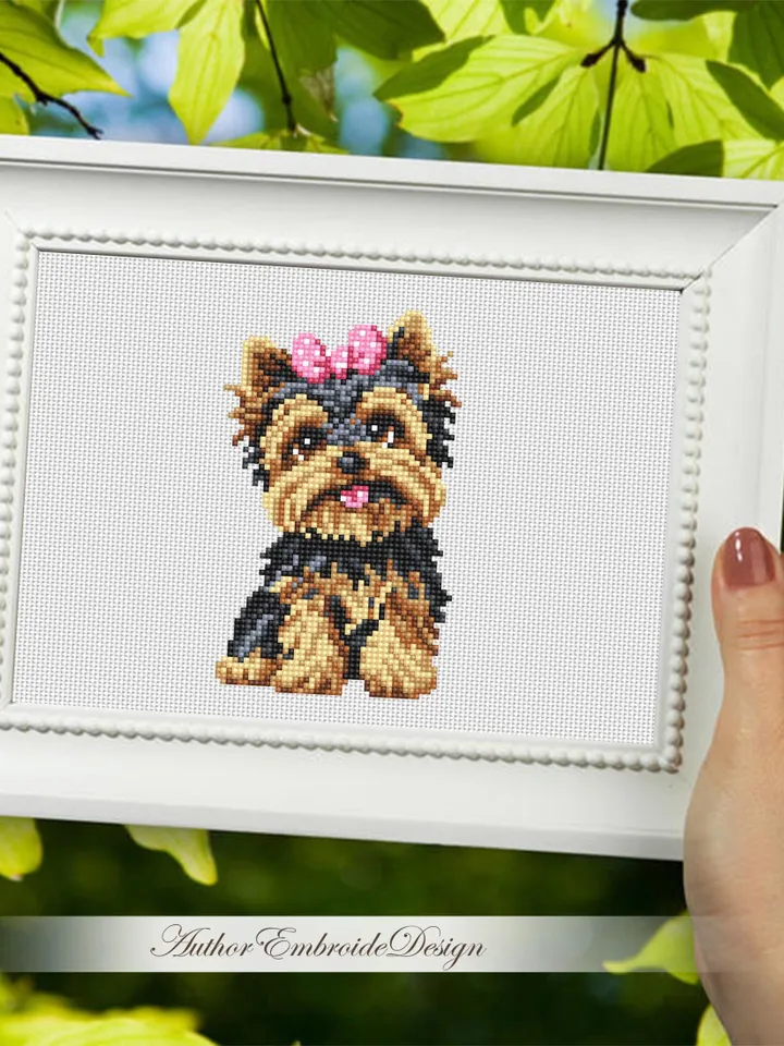 Yorkie dog cross stitch pattern PDF download Small pet cross stitch chart for beginners, Cute dog pattern digital PDF Yorkshire terrier #K66