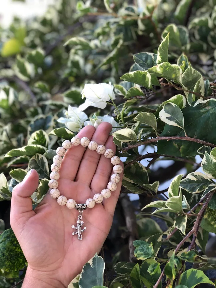 Gekkon White Beige Howlith Bracelet Women | Bali Gekko Bracelet | Handmade White Lizard Bracelet | Beads Jewerly | Handmade Jewerly Womene