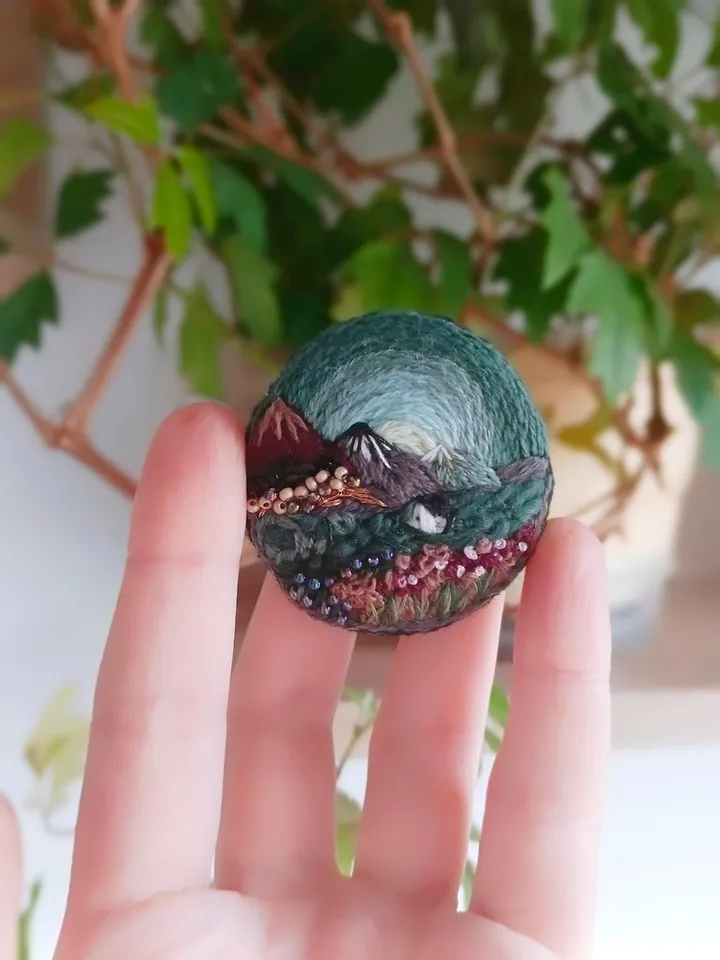 Landscape brooch Tiny landscape Pin Art Gift