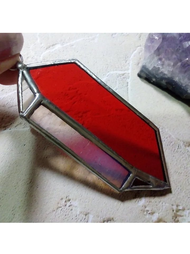 Glass crystal, semi precious stone imitation, simple stained glass, red stained glass, Minimalist necklace