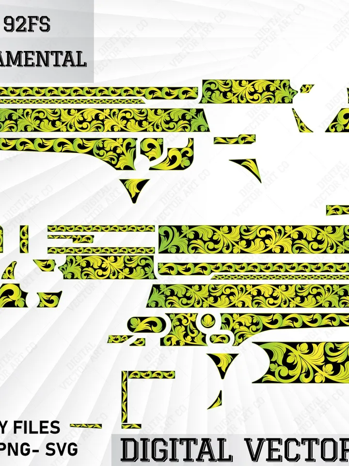 Beretta 92FS Scroll Ornamental Vector Art - Laser Engraving Design