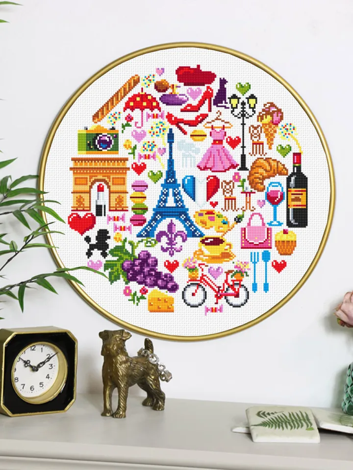 France cross stitch pattern download PDF French sampler PDF Paris cross stitch chart Travel beginner stitch Paris pattern round sampler #E6