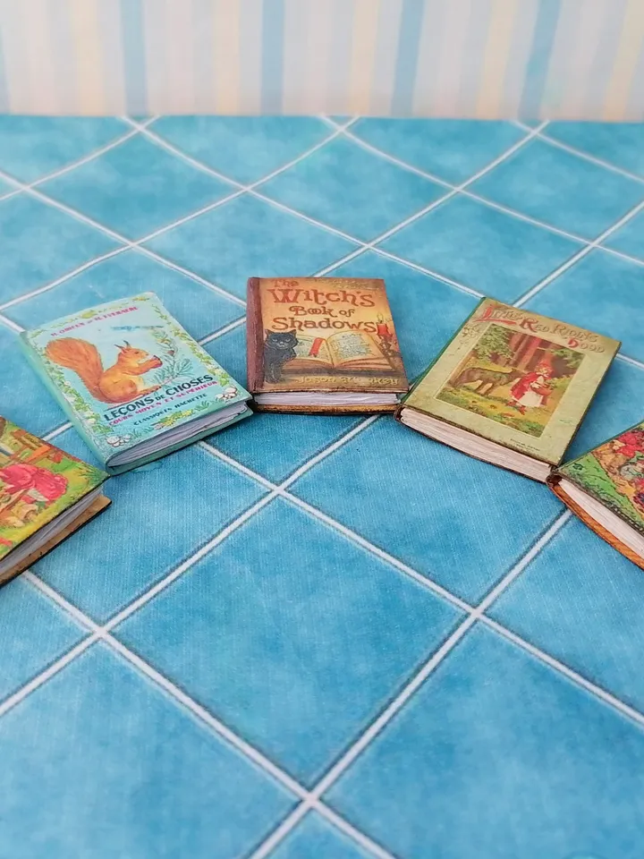 Dollhouse book set in 1:12 scale. Handmade.