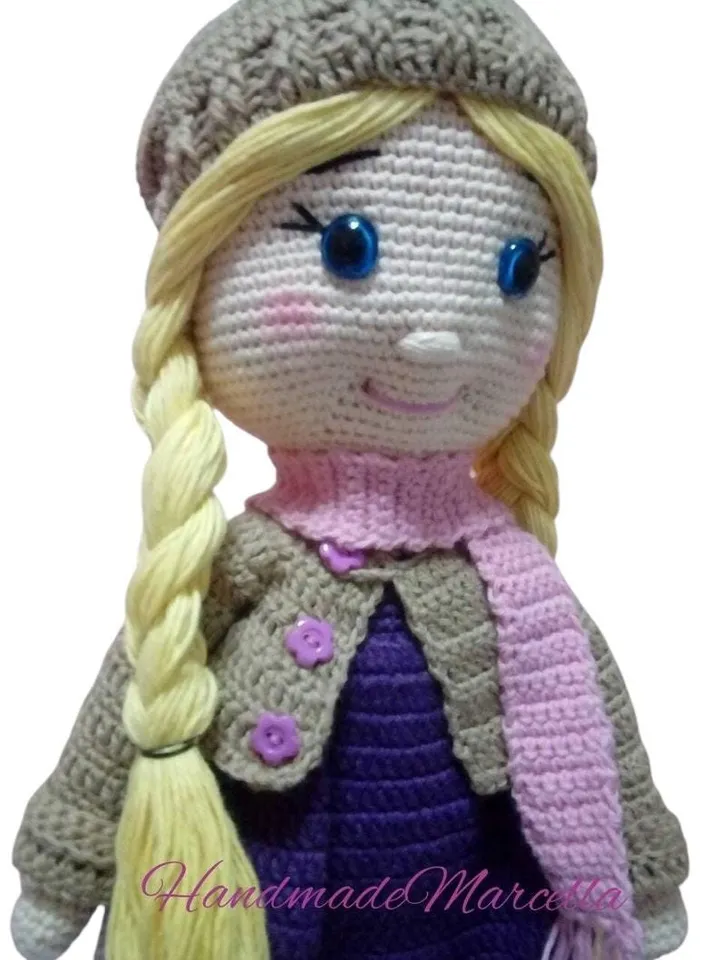 Large Crochet Doll β 38 cm Handmade Amigurumi β Big Doll with Hat & Scarf β Blonde Braided Hair β Gift for Girls β Cotton Yarn