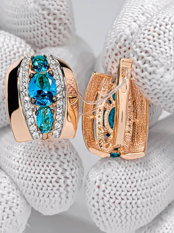 Earrings Massive earrings made of 925 silver (585 gold coating) with London topaz and white cubic zirconia