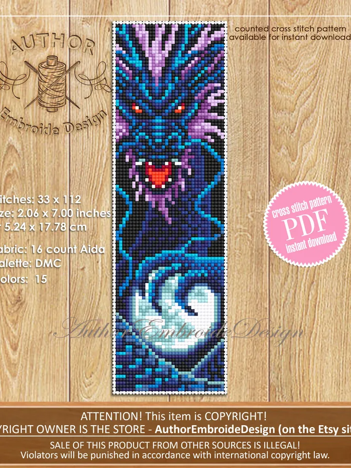 Dragon bookmark set cross stitch pattern PDF download Fantasy dragon cross stitch chart, Chinese dragon pattern, Chinese New Year gift #B270