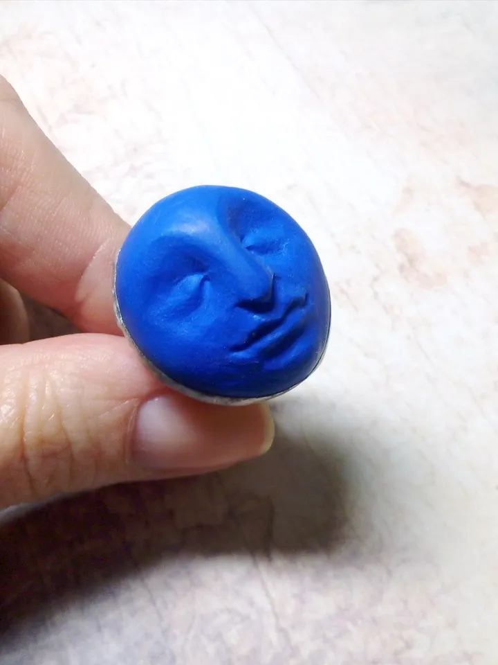 Blue moon clay ring, face moon Goddess ring, Halloween witchy ring,  Samhein bijouterie