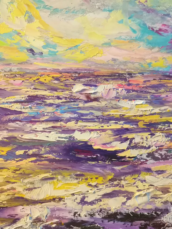 Hawaii Island Sea Sunset Original Art Oil Painting Rocks Gull Artist Svinar Oksana