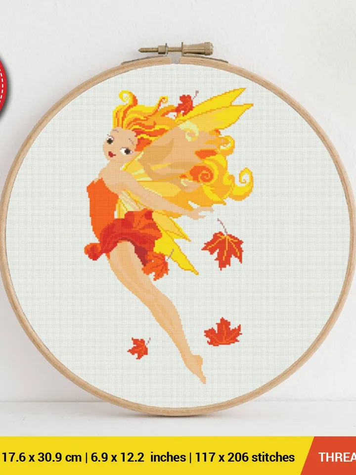 Autumn Fairy Cross stitch pattern | Embroidery Pattern | Instant Download | Embroidery Designs