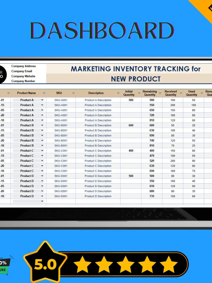 Marketing Inventory Tracking Template for New Products, Editable Google Sheets Digital Download, Easy-to-Use Marketing Organizer