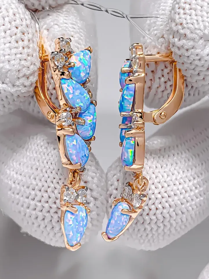 Earrings jewelry Silver gold plated 925 assay value with opal and cubic zirconia