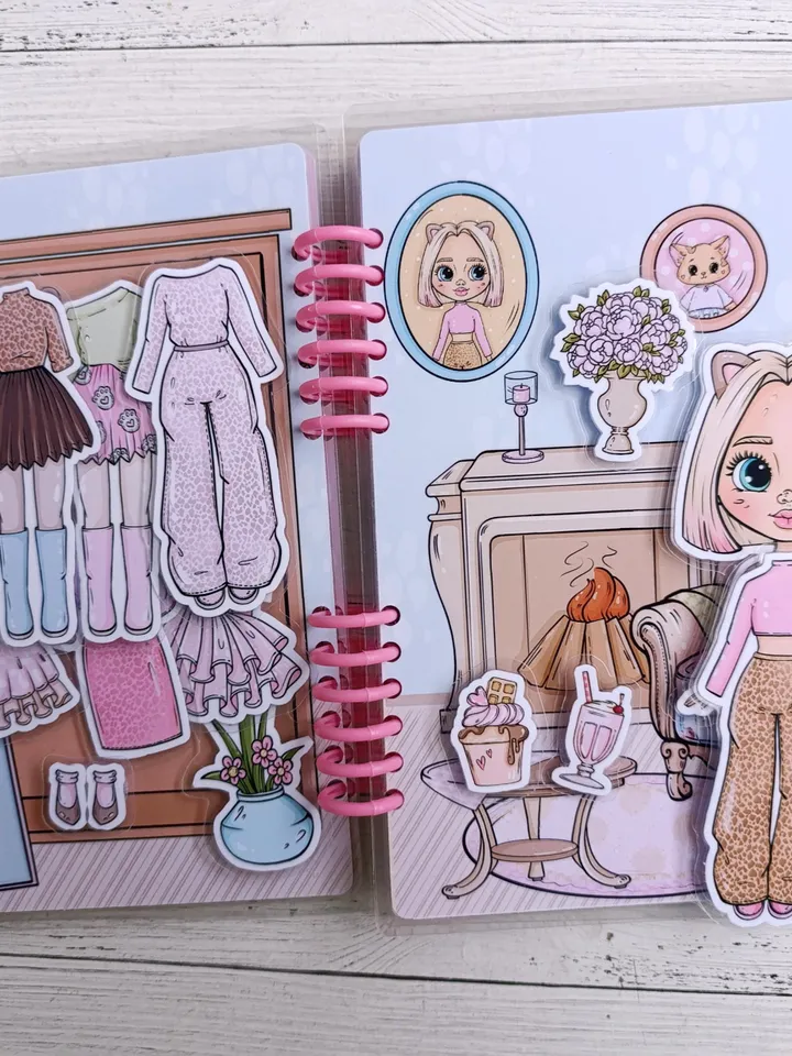 Printable Paper Blythe doll house, printable Doll with cat and clothes set, Holiday Blythe paper doll dress, Busy book printable crafts kids