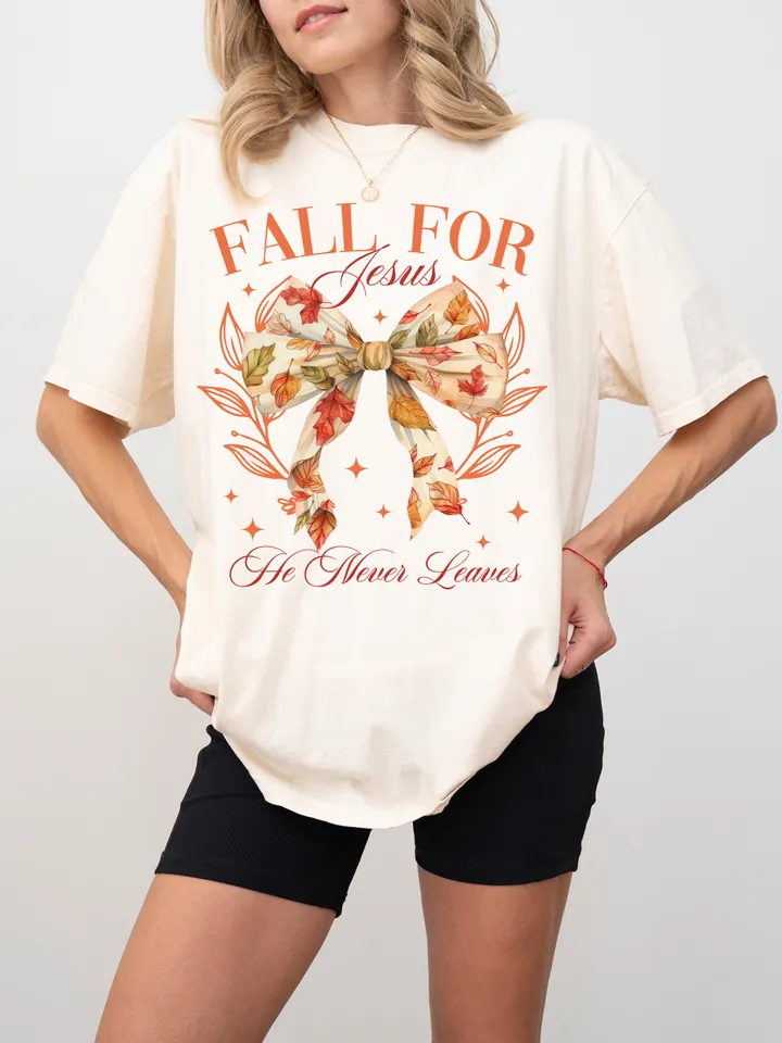 Fall for Jesus he leaves PNG, Fall Coquette Bow PNG, Fall Shirt PNG, Christian Png Autumn Sublimation Design, Trending Png, Digital Download