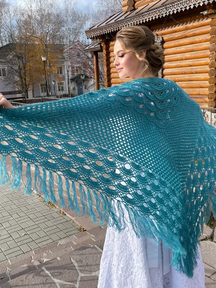Bridal shawl and wraps for spring ,Wedding wool shawl bridesmaid, Gift for mom birthday, Evening blue knit wrap for women
