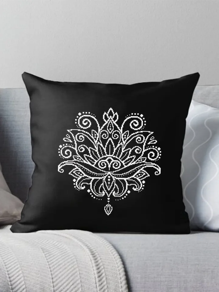 Flower lotus mandala cross stitch pattern download PDF, Floral ornament cross stitch chart, Monochrome mandala pattern, DIY Home decor #M25