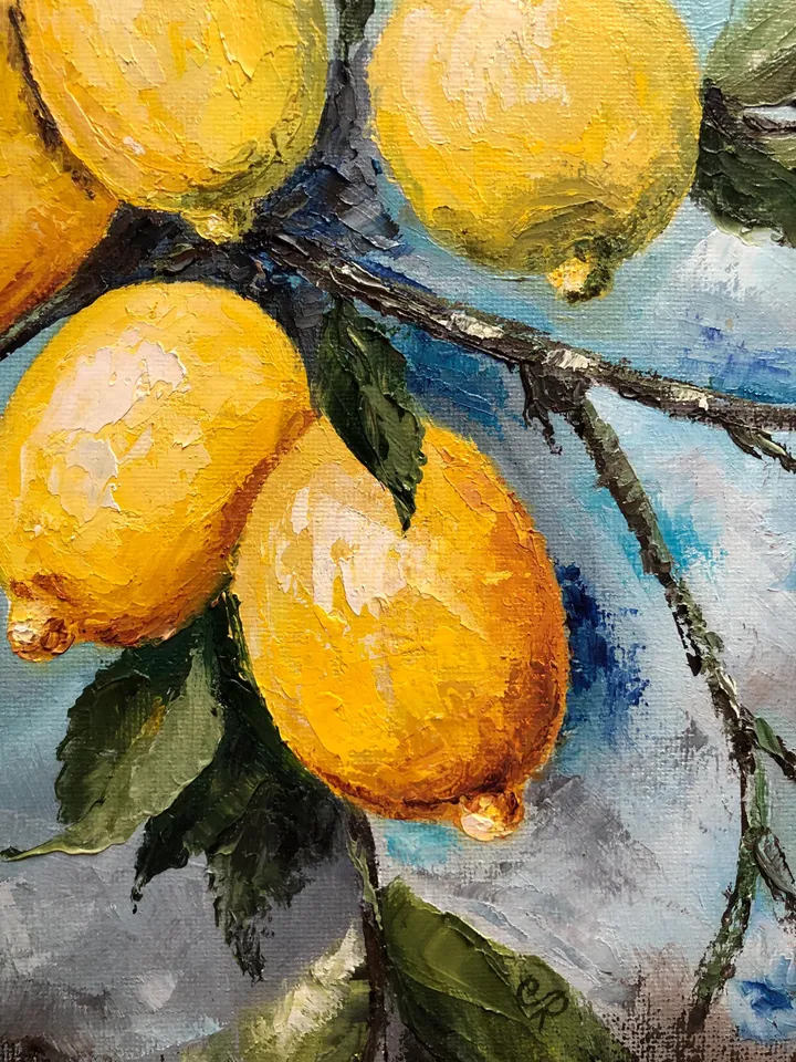 Lemons Original Painting Fruits Oil Painting Kitchen Still life Food Painting