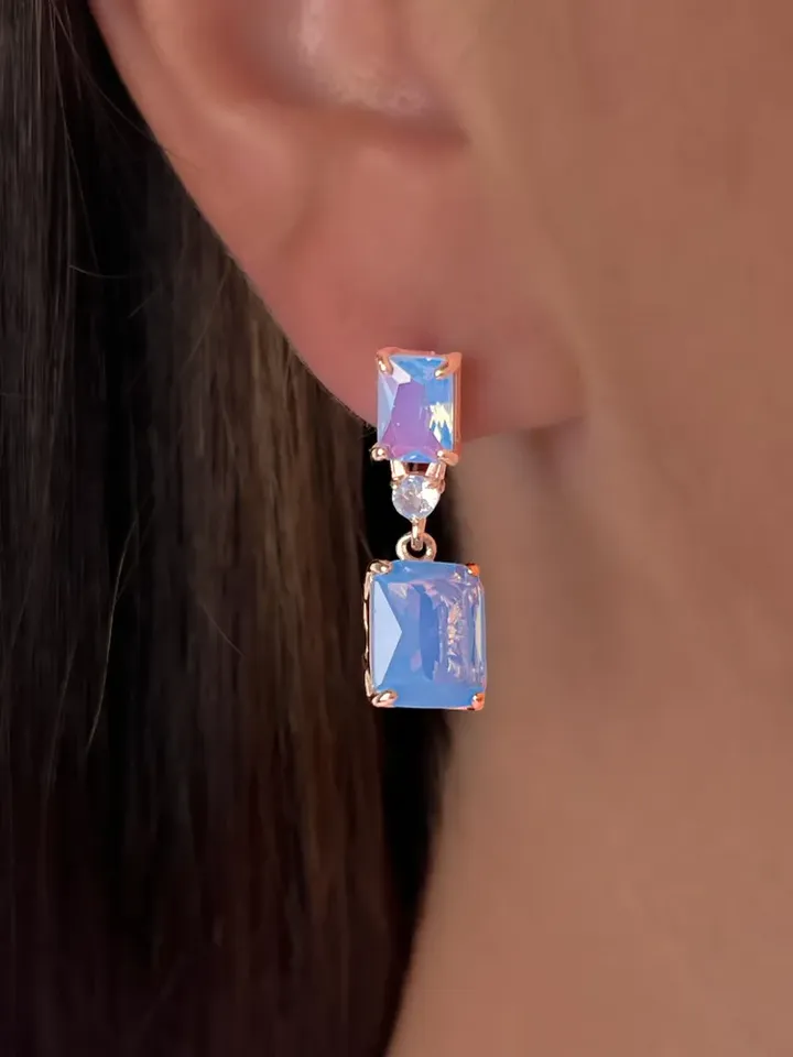 Earrings jewelry Silver gold plated 925 assay value with agate and blue cubic zirconia