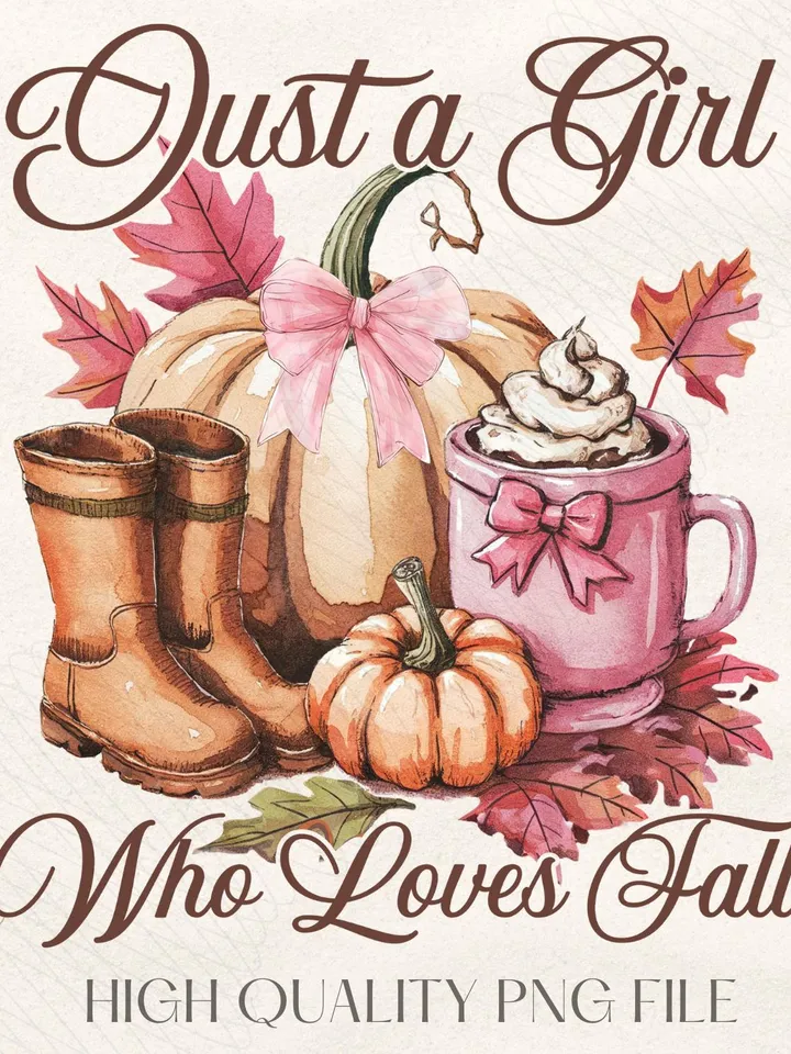 Just A Girl Who Loves Fall Png, Autumn Png, Fall png, Sublimation Design, Pumpkin Spice Png, T-Shirt Design, Cozy season png DTF