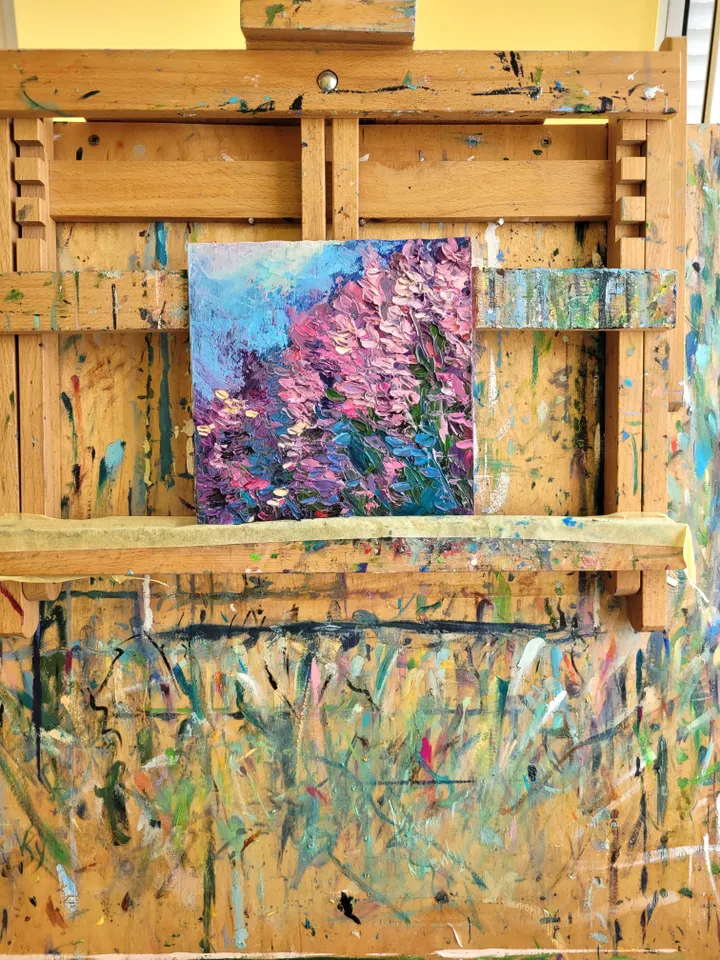 Lavender Painting Flower Original Art Impasto Oil Painting 6.7x6.7 Meadow Landscape Painting Floral Wall Art Painting Abstract Flower Art by ArtFromVictoria