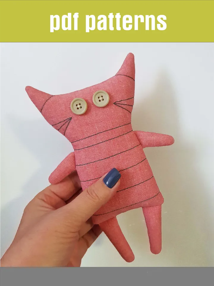 Pink Cat sewing pattern PDF, digital tutorial in English, Rag doll diy