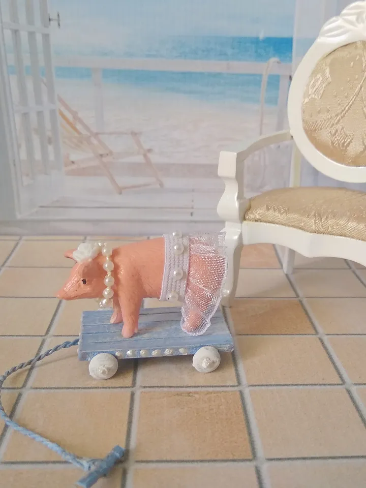 Pig on a cart. Toy for the doll.1:12 scale.