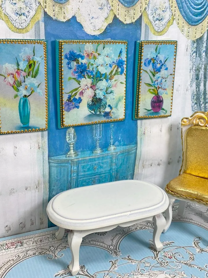 Miniature triptych for a dollhouse. Painting for dolls. 1:12. Dollhouse miniature. Handmade.