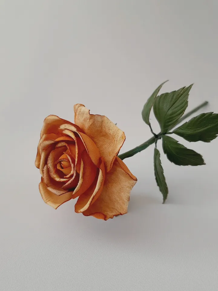 Yellow leather rose long stem 3rd anniversary gift for her, Leather flower living room decor