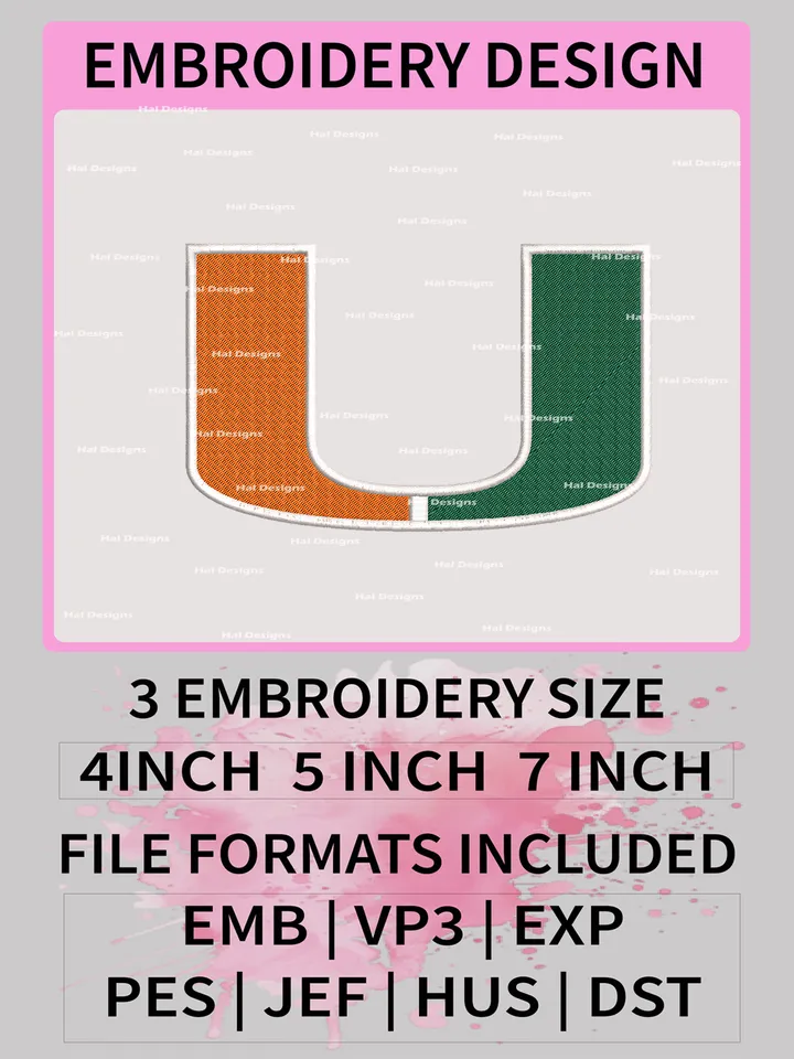 NCAA Miami Hurricanes Embroidery File, 3 Sizes, 6 Formats, NCAA Machine Embroidery Design, NCAA Logo, NCAA Teams