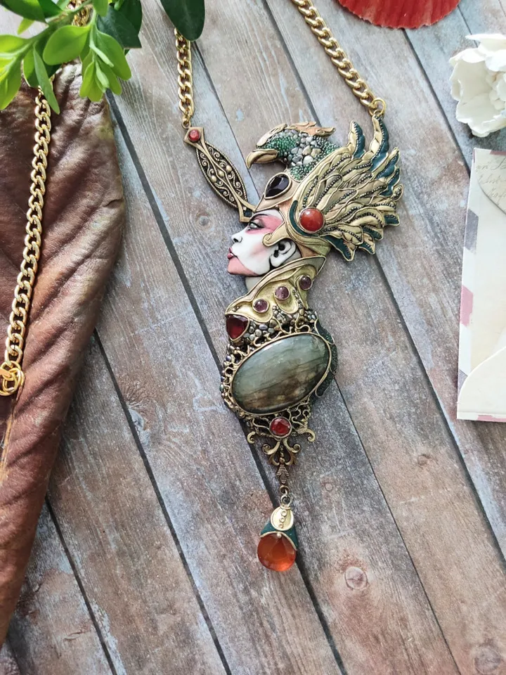Necklace Forgotten Goddess, Goddess necklace, sculpture necklace, art nouveau necklace