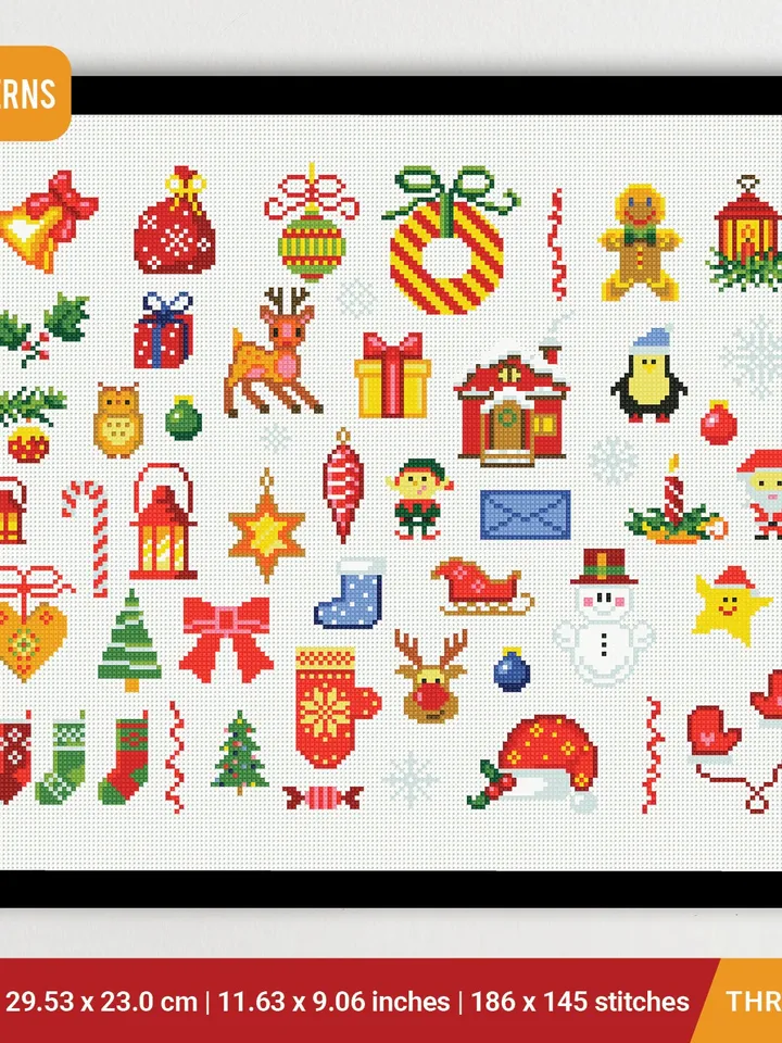 Mini Christmas Miniature small ornaments New Year decor Holiday cross stitch pattern, counted, chart, gift DIY, embroidery, instant PDF