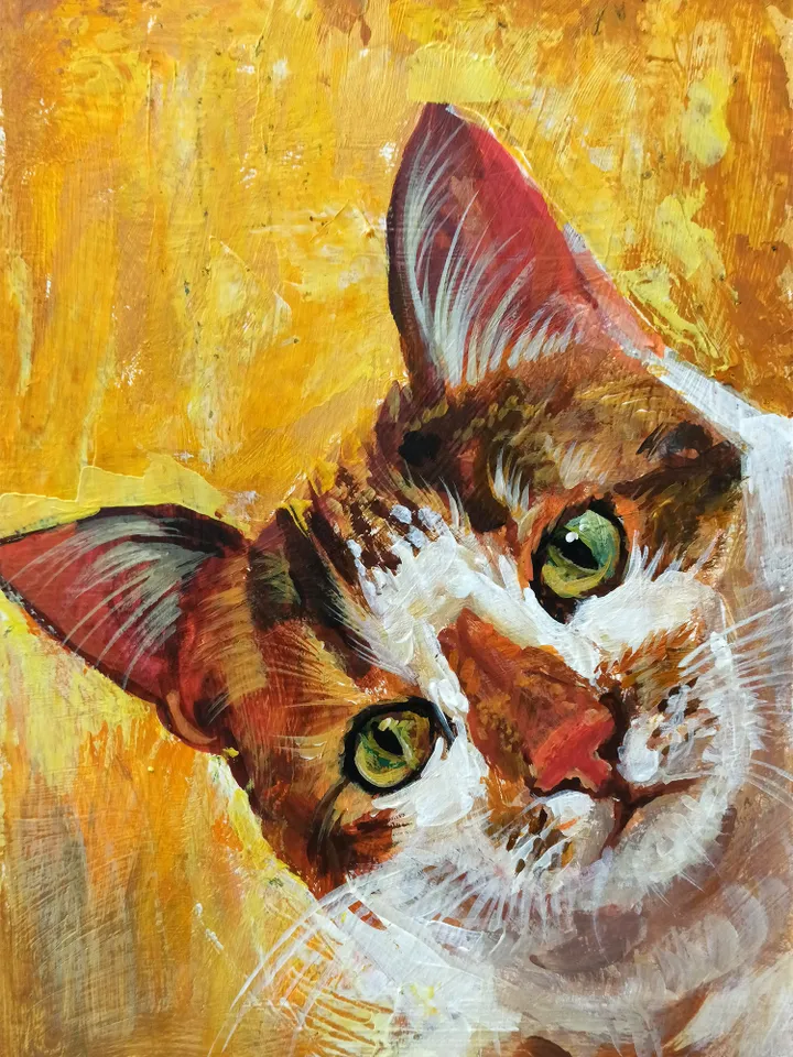 Cat On Yellow, acrylic, 6x8"