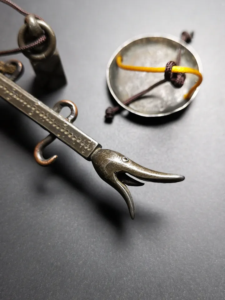 Gandhanra Handmade Tibetan Steelyard Balance,steelyard, or stilyard,Tibetan Tool Ornament, Made of Thunder Iron,Copper Wire Inlay