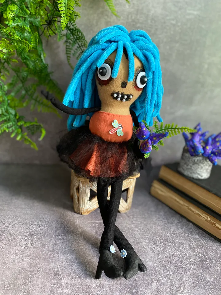 Cute Creepy Girl Doll , halloween mantel decor, gift idea