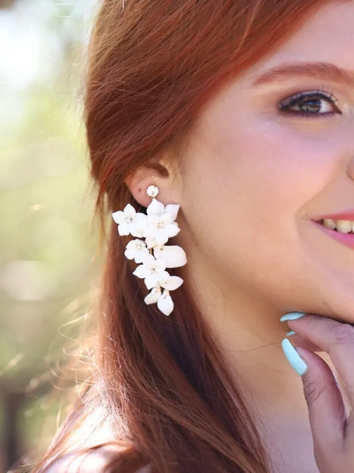 Porcelain Flowers Wedding Earrings