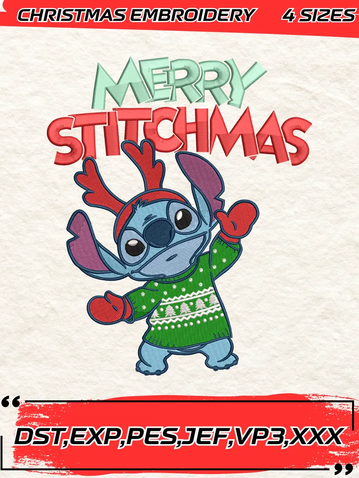 Merry Stitchmas Embroidery Design,Christmas Embroidery Design,4 Sizes,Digital Download