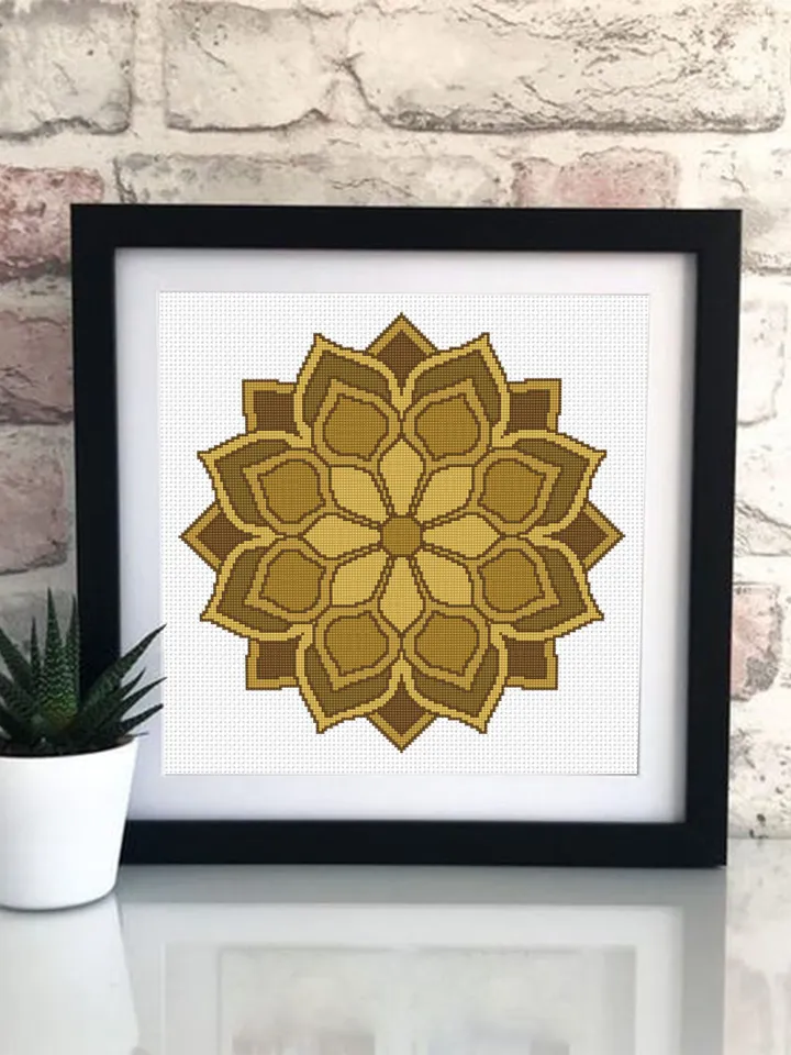 Boho mandala cross stitch pattern download PDF, Modern mandala ornament cross stitch, Easy beginner stitch, Floral ornament digital PDF #M11
