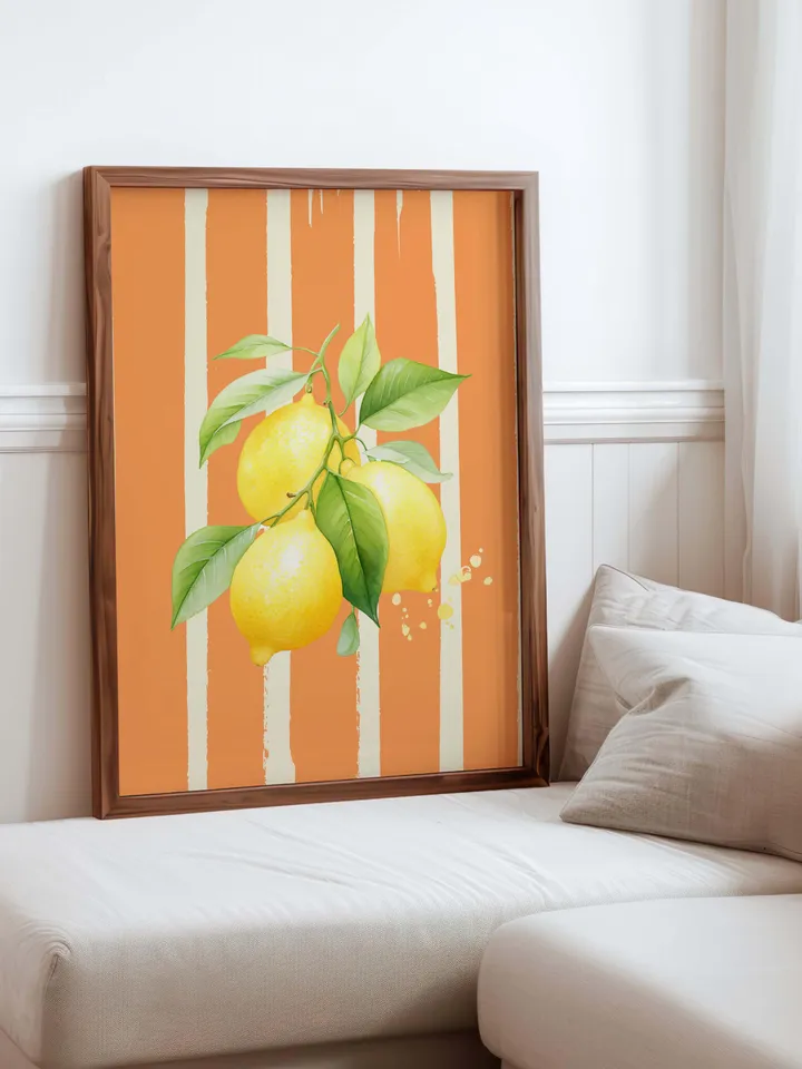 Cute Lemon Print, Lemons Wall Art, Kitchen Poster, Trendy Food Art, Farmhouse Kitchen Art Drawing, Retro Kitchen Art, Fruit Wall Art Decor
