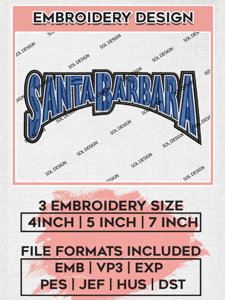 NCAA Santa Barbara Team Logo Embroidery Design Files, NCAA UC Santa Barbara Gauchos Machine Embroidery, NCAA Teams, Game Day, 3 sizes, NCAA Machine embroidery designs, Digital Download