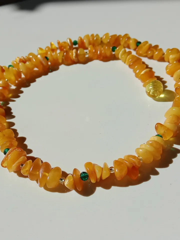 Natural Amber Necklace Choker necklace
Casual Boho Yellow Gemstone Jewelry
with Green Beads minimalism necklace
Gift daughter for girl women