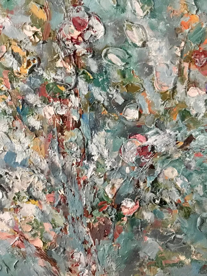Apple tree original oil impasto style textured painting on stretched canvas,home decoration,impressionistic,large canvas wall art
