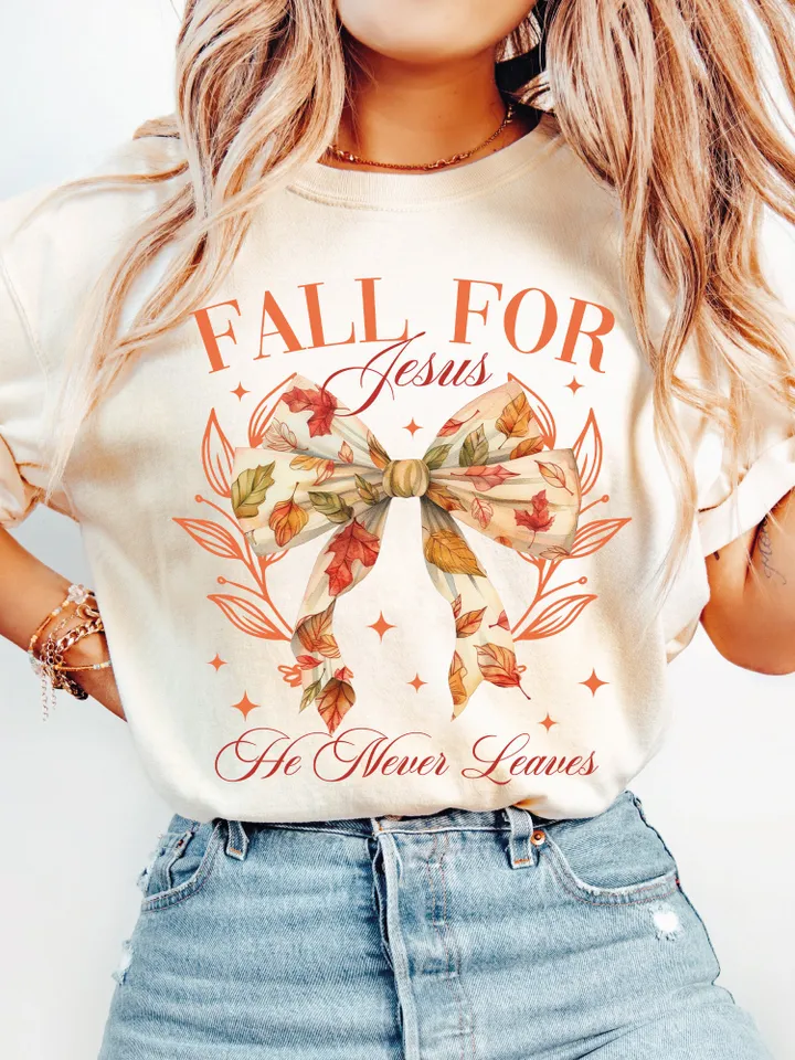Fall for Jesus he leaves PNG, Fall Coquette Bow PNG, Fall Shirt PNG, Christian Png Autumn Sublimation Design, Trending Png, Digital Download