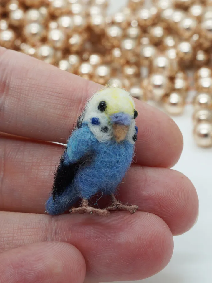 Miniature needle felted blue budgie, tiny parakeet, miniature parakeet, pet portrait, made to order