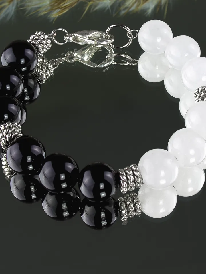 Handmade Gothic Jewelry Set with Obsidian and Moonstone â Necklace, Earrings, Bracelet