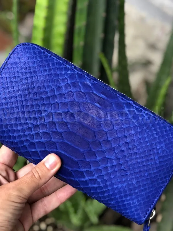 Wallet genuine python skin electic blue color, women wallet, leather lady wallet, classic zip wallet, designer wallet handmade, money wallet