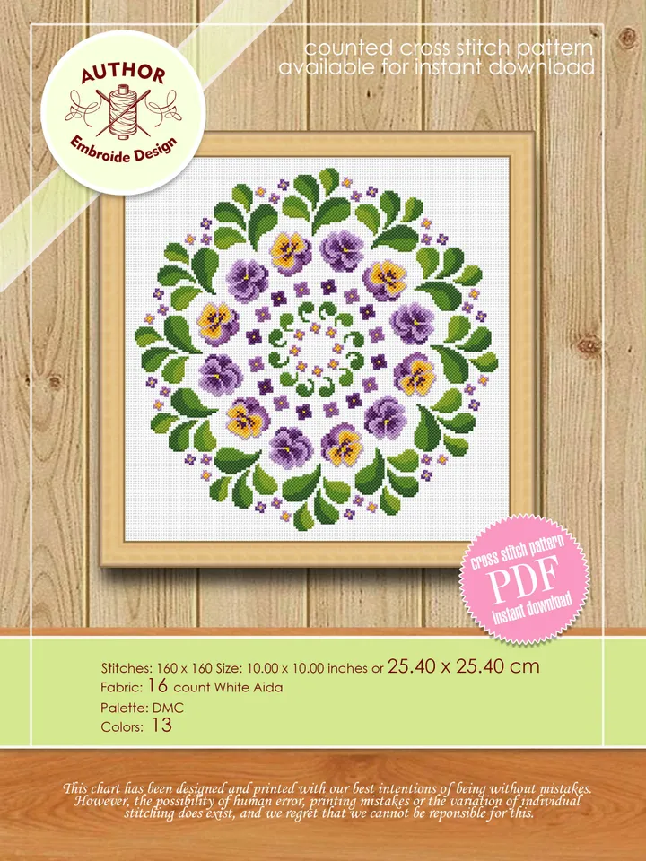 Flower mandala set cross stitch pattern download PDF Mandala pattern digital PDF, Floral cross stitch chart Mandala ornament Home decor #S38