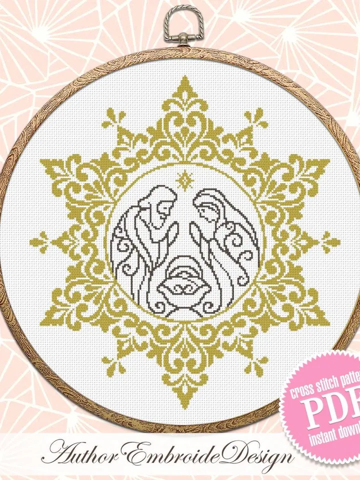 Nativity scene cross stitch pattern PDF download Mandala cross stitch chart, Religious christmas pattern digital PDF, Christmas decor #N146