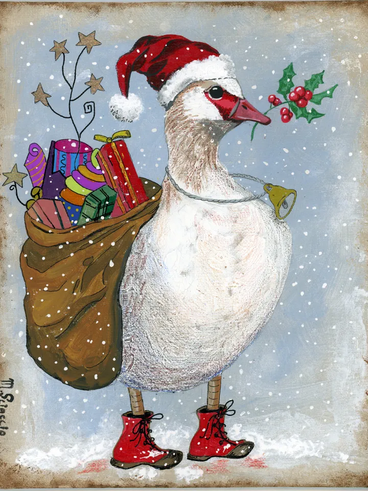Goose Santa Claus original acrylic on a canvas board fantasy whimsical